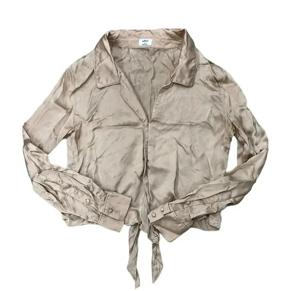 Wilfred Coffee Brown Peaufiner Cupro Front Tie Blouse XS - Picture 1 of 7